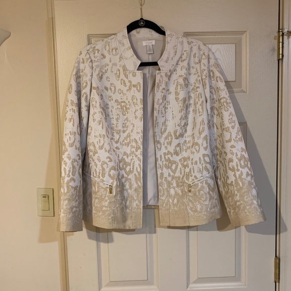 Chico’s Ivory/Tan Open Front Lined Jacket sz 1 - Picture 1 of 6